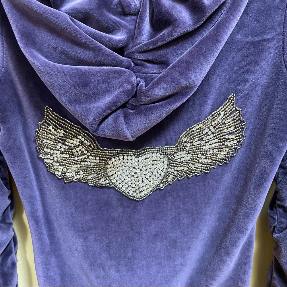 Twisted Heart Crystal Heart Angel Wings Velvet Zip-Up Hoodie